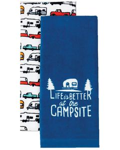 CAMCO RV DISH TOWEL SET BLU/WHT RV LOGO CRV 53301
