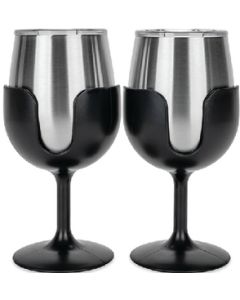 CAMCO RV WINE TUMBLER 2PK 8OZ. BLK/BLK CRV 53485