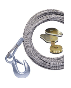 Powerwinch 25' x 7/32" Stainless Steel Universal Premium Replacement Galvanized Cable w/Hook & Swivel Pulley Block