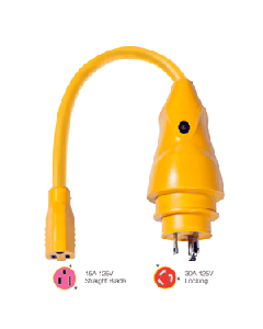 Marinco P30-15 EEL 15A-125V Female to 30A-125V Male Pigtail Adapter - Yellow P30-15