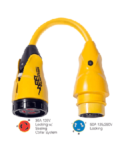 Marinco P504-30 EEL 30A-125V Female to 50A-125/250V Male Pigtail Adapter - Yellow P504-30