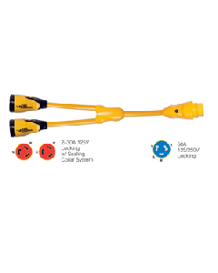 Marinco Y504-2-30 EEL (2)-30A-125V Female to (1)50A-125/250V Male "Y" Adapter - Yellow Y504-2-30