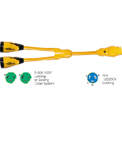Marinco Y504-2-503 EEL (2)50A-125V Female to (1)50A-125/250V Male "Y" Adapter - Yellow Y504-2-503
