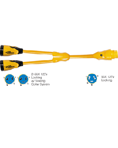 Marinco Y504-2-504 EEL (2)50A-125/250V Female to (1)50A-125/250V Male "Y" Adapter - Yellow Y504-2-504