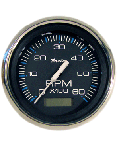 Faria Chesapeake Black SS 4" Tachometer w/Hourmeter - 6,000 RPM (Gas - Inboard) 33732