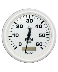 Faria Dress White 4" Tachometer Hourmeter 6000 Rpm