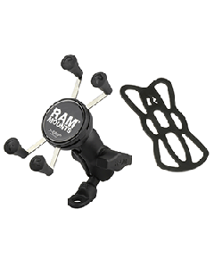 RAM Mount 9mm Angled Base Motorcycle Mount w/Short Double Socket Arm & Universal X-Grip&reg; Cell/iPhone Cradle RAM-B-272-A-UN7