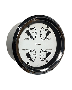 VDO Allentare 4 In 1 Gauge - 85mm - White Dial/Black Pointer - Oil Pressure, Water Temp, Fuel Level, Voltmeter - Chrome Bezel 110-15800