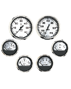 FARIA SPUN SILVER BOX SET OF 6 GAUGES F/ INBOARD ENGINE