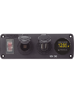 BLUE SEA 4366 ACCESSORY PANEL 12V SOCKET, DUAL USB & 4366