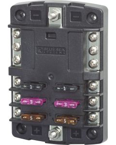 BLUE SEA FUSE BLOCK STBLADE 6CIRC W/GND