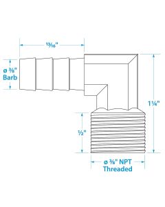 SEACHOICE FUEL ELBOW 90 DEG 3/8 X 3/8NP