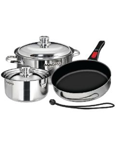 Magma A10-363-2-IND Stainless Steel Induction Compatible Non-Stick 7 Piece "Nesting" Cookware Set MAG-A103632IND