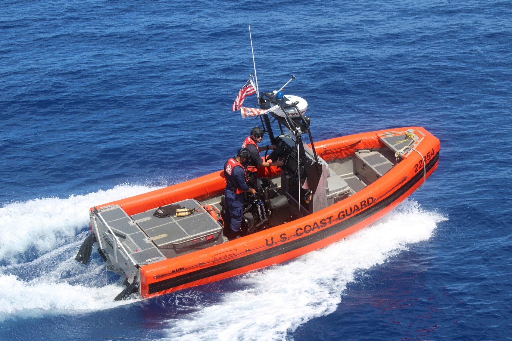 Coast Guard small boat crew training at sea in the Florida Straits